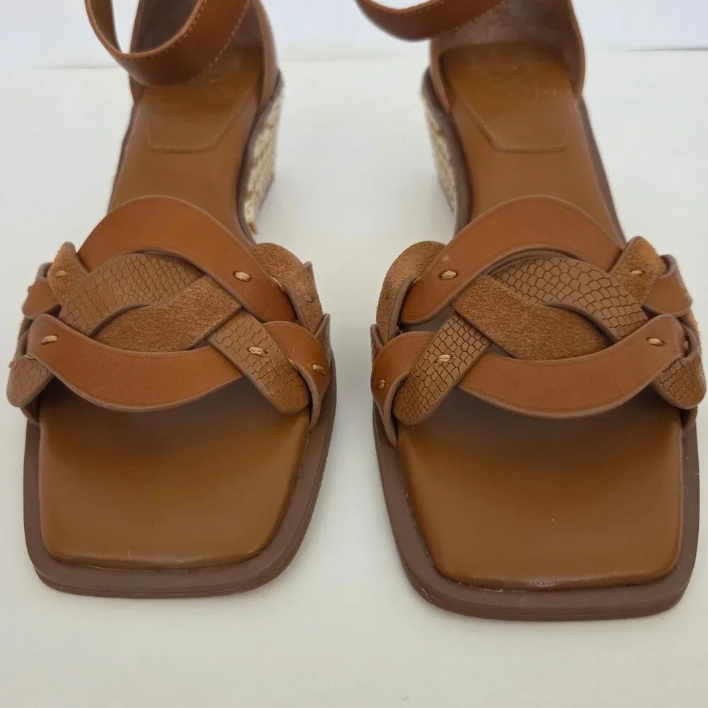 Vince Camuto Womens Baylees Sandals Sz 9 Leather Wedge Espadrille Aged Rum Brown